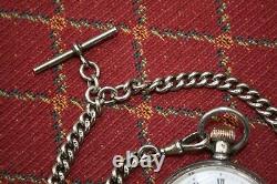 Antique Working Solid Silver Pocket Watch Chain And Fob Super Condition