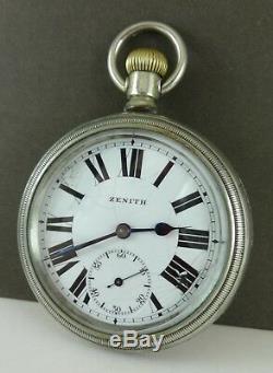 Antique ZENITH Railroad Openface 57mm Pocket Watch. Swan Neck Regulator