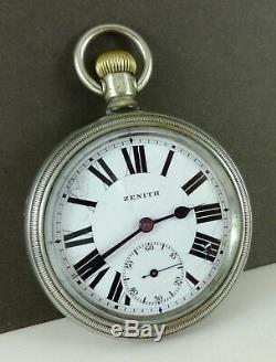 Antique ZENITH Railroad Openface 57mm Pocket Watch. Swan Neck Regulator