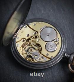 Antique Zenith Gun Metal Pocket Watch with Albert Chain+ Box