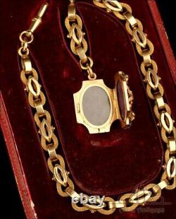 Antique and very rare solid gold pocket watch chain. Original case. 19th Century