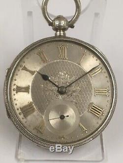 Antique c1897 Chester Silver Fusee Pocket Watch 55mm (Working) But Missing Glass