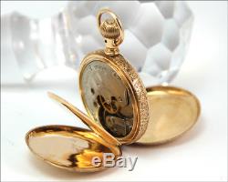 Antique c. 1890 Sz. 6 ELGIN Solid 14k Gold Floral Hunter Case Pocket Watch