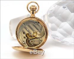 Antique c. 1890 Sz. 6 ELGIN Solid 14k Gold Floral Hunter Case Pocket Watch
