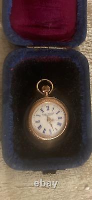 Antique edelweiss 14ct gold enamel pocket watch
