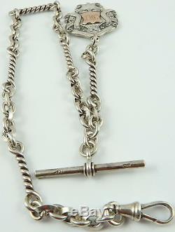 Antique fancy silver albert pocket watch guard chain with silver fob medal