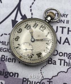 Antique gents military style 925 sterling silver pocket watch 66 Grams