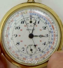 Antique gold plated case Quillet one button chronograph pocket watch c 1900's