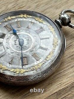Antique pocket Fob watch Solid silver Victorian silver dial