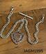 Antique Pocket Watch Chain 1890s Victorian Solid Silver Double Albert + Fob