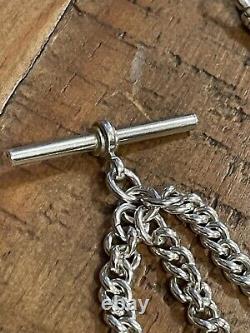 Antique pocket watch chain 1890s Victorian Solid Silver double albert + fob