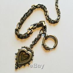 Antique pocket watch chain Heart fob Figural clasp 11 chain nickel silver vtg
