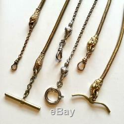 Antique pocket watch chain Heart fob Figural clasp 11 chain nickel silver vtg