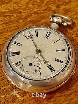 Antique pocket watch solid silver pair case Victorian fusee 1870