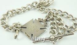 Antique silver albert pocket watch guard chain with gold and silver fob medal