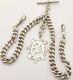 Antique Silver Double Albert Pocket Watch Guard Chain Circa 1908 With Silver Fob