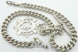 Antique silver double albert pocket watch guard chain circa 1908 with silver fob