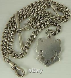 Antique silver double albert pocket watch guard chain with gold and silver medal