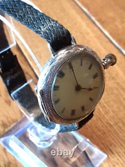 Antique silver military pocket watch c1914 converted to wrist WORKING WELL