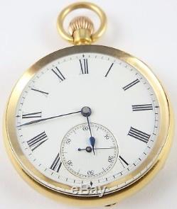 Antique solid 18ct yellow gold keyless pocket watch In Good Working Order