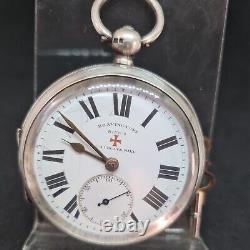 Antique solid silver gents Bravingstons Kings pocket watch 1912 WithO ref2625