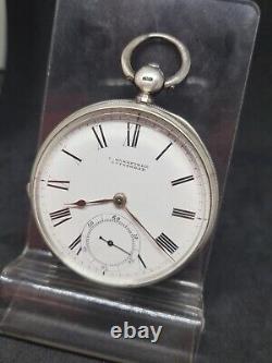Antique solid silver gents F. Wakefield Waltham pocket watch 1883 WithO ref2971