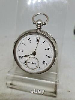 Antique solid silver gents Huband & Bevis Evesham pocket watch 1889 WithO ref1902