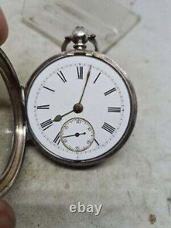 Antique solid silver gents Huband & Bevis Evesham pocket watch 1889 WithO ref1902