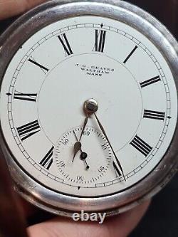 Antique solid silver gents J. G. Graves Waltham Mass pocket watch 1898 WithO re3138