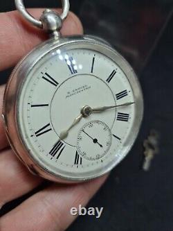 Antique solid silver gents Samuel Manchester pocket watch 1896 WithO ref2763