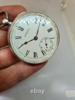 Antique solid silver gents Waltham mass pocket watch 1890 working ref2037