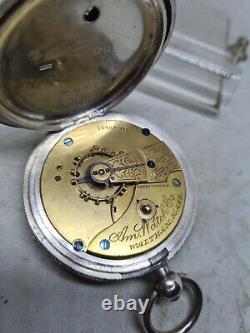 Antique solid silver gents Waltham mass pocket watch 1911 working ref2470