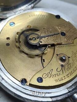 Antique solid silver gents Waltham mass pocket watch 1911 working ref2470