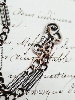 Antique solid silver niello pocket watch chain