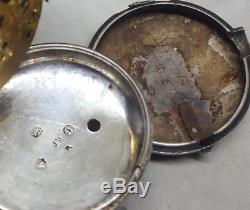 Antique solid silver pair cased verge fusee London pocket watch 1828 working