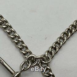 Antique sterling double Albert pocket watch chain necklace wreath fob maltese