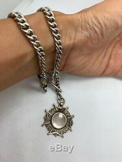 Antique sterling double Albert pocket watch chain necklace wreath fob maltese