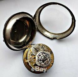 Antique verge fusee pocket watch Repeater silver repousse montre coq spindeluhr