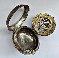 Antique verge fusee pocket watch Repeater silver repousse montre coq spindeluhr