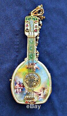 Antique verge fusee pocket watch enamel gold mandolin montre coq spindeluhr