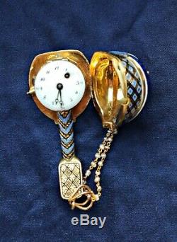 Antique verge fusee pocket watch enamel gold mandolin montre coq spindeluhr