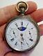 Antique White Metal Cased Triple Dial Moon Phase Pocket Watch 15 Jewels