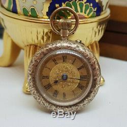Antiques 9k Gold Fob Pocket Watch Gold Dial