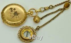 Astonishing antique Lepine caliber 18k gold&Diamonds fob watch c1890's. Gold dial