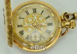 Astonishing antique Lepine caliber 18k gold&Diamonds fob watch c1890's. Gold dial