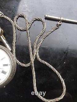 BEAUTFUL ANTIQUE RARE, hallmarked silver pocket watch &chain Working perfectly