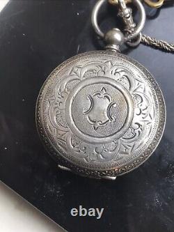 BEAUTFUL ANTIQUE RARE, hallmarked silver pocket watch &chain Working perfectly
