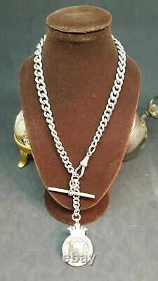 Beautiful Antique 1900's Solid Silver Pocket Watch Chain & Fobs 55.8 G