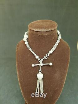 Beautiful Antique 1900's Solid Silver Pocket Watch Chain & Tassels 8.5