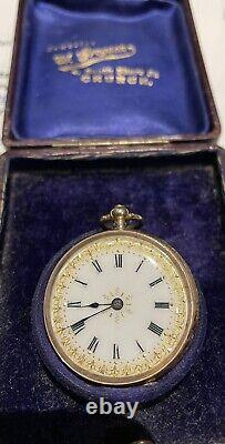 Beautiful Antique Ladies Gold Fancy Dial Fob Pocket Watch for spares or repairs